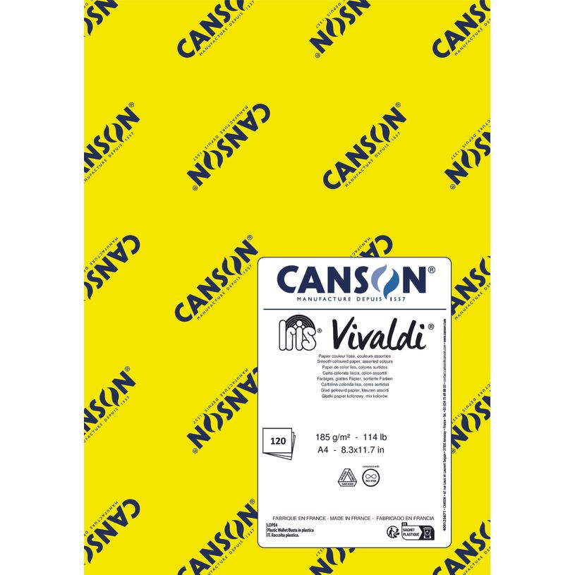3148950106018-CANSON Iris Vivaldi - Papier Dessin Couleur - Lisse - 185 g/m² - Feuille - A4-21x29,7cm - 12 Couleurs Assorties vi--0