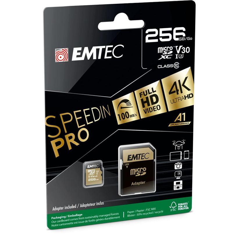 3126170164971-Emtec - MicroSD UHS-I U3 A1, A2 SpeedIN Pro - 256 Go--1