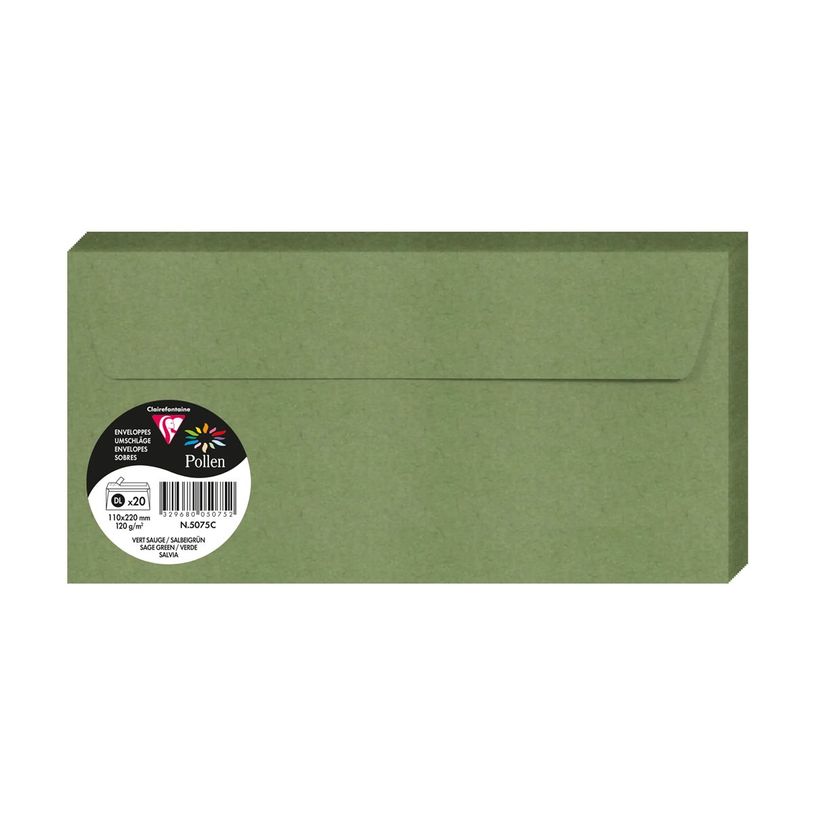 3329680050752-Clairefontaine Pollen - Enveloppe - DL (110 x 220 mm) - portefeuille - côté ouvert - auto-adhésif (peler et sceller) - imprim-P_405245127_1-0
