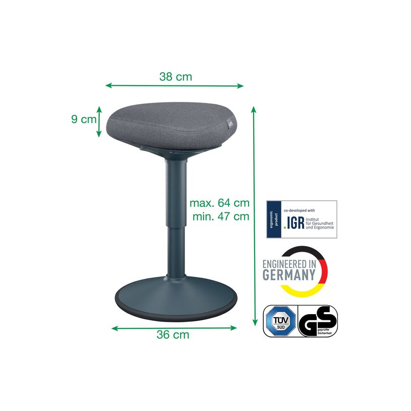 4002432138418-Leitz Ergo - Tabouret ergonomique assis - 47 - 64 cm- Gris foncé-P_405245713_2-5
