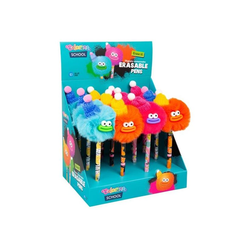 5903686380518-Colorino School - Stylo à bille effaçable pompon chapeau - encre gel - bleu - avec gomme-P_405246332_1-0
