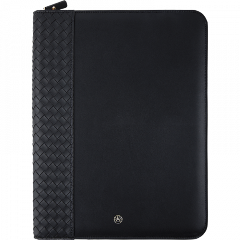 3664447203775-Oberthur Lisbonne - Conférencier A4 Zippé Noir – Élégant en Mix-Matière Tressé/Lisse avec Stylo Tactile et B-P_405246761_1-0