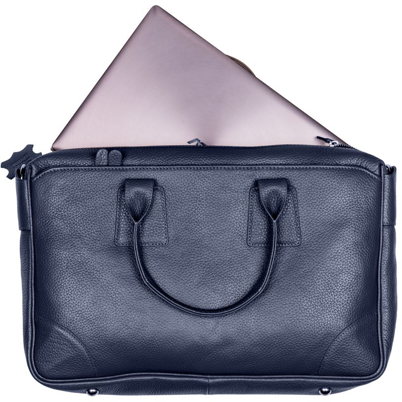 3338805005584-Quo Vadis - Sacoche large - Goya - Bleu - 42x28x9 cm - Cuir pleine fleur de vachette - 3 compartiment(s) - Avec bandoul--0