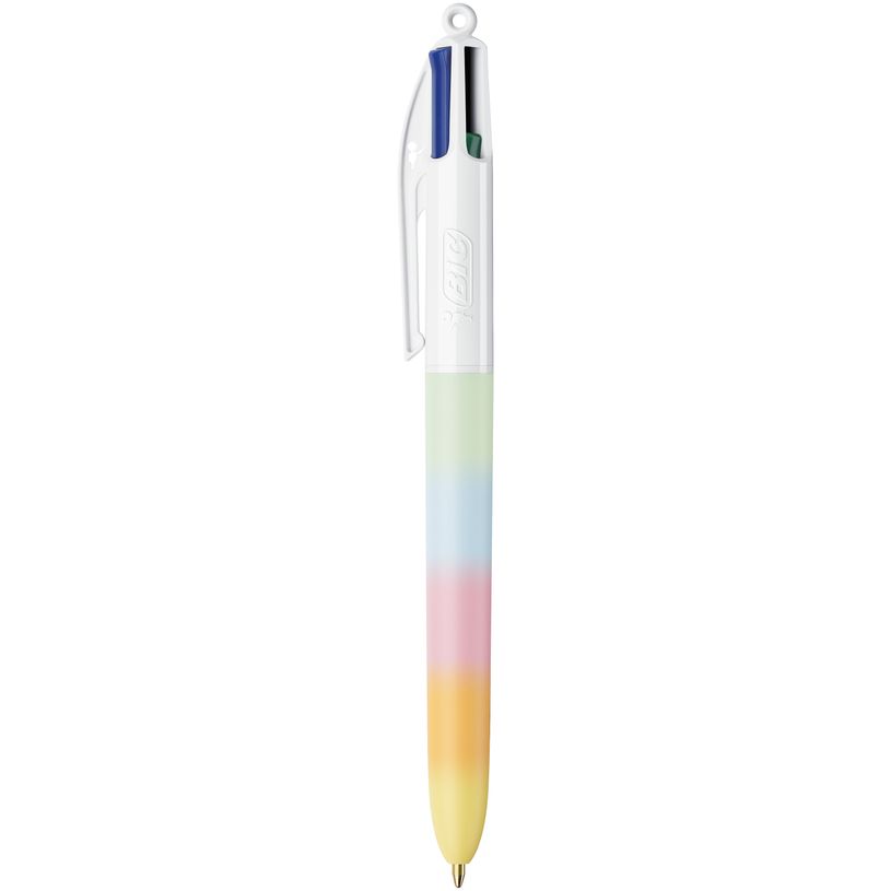 3086123776272-BIC 4 Couleurs -Corps effet Soft Touch, Décor arc en ciel couleurs Pastel -Stylos-Bille Pointe Moyenne--2