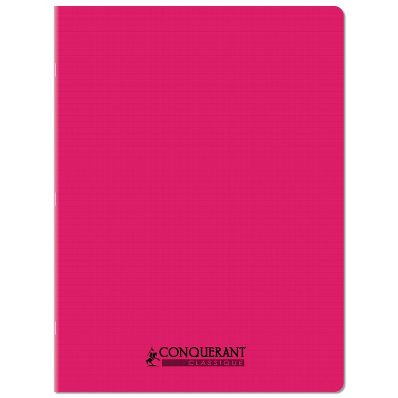 3020120259185-Conquérant Classique - Cahier polypro 24 x 32 cm - 96 pages - petits carreaux (5x5) - Rose--0