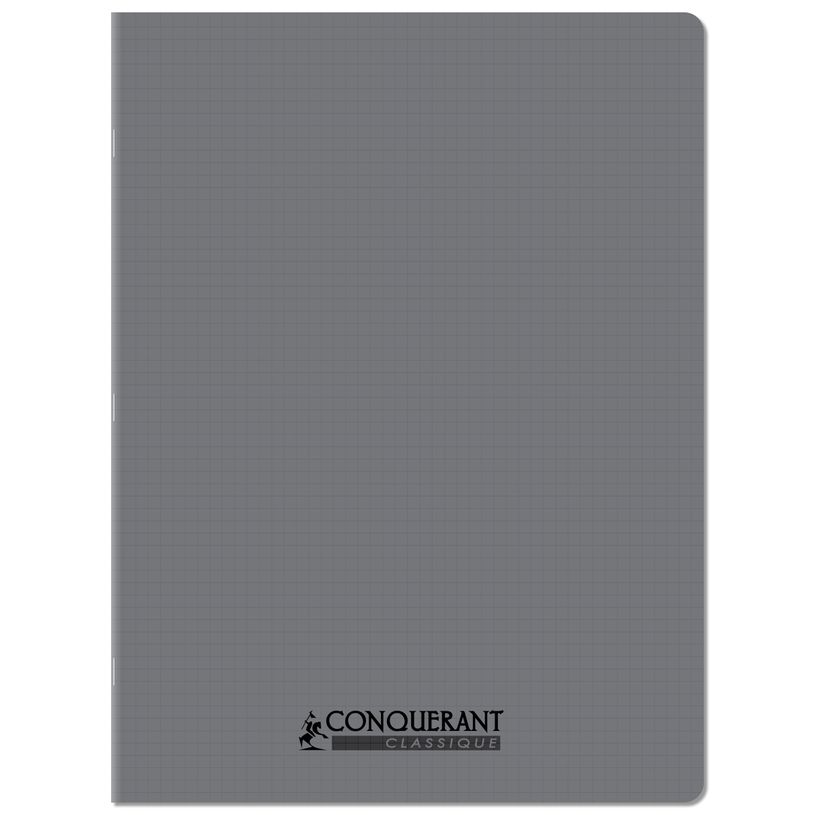 3020120259222-Conquérant Classique - Cahier polypro 24 x 32 cm - 96 pages - petits carreaux (5x5) - Gris--0