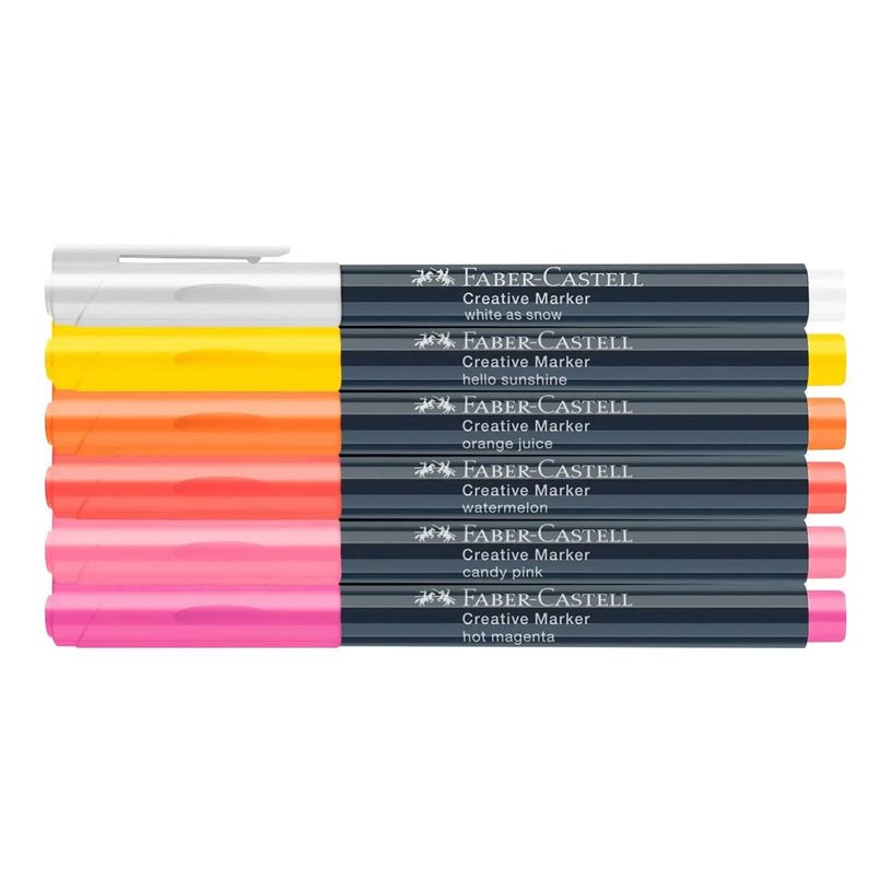 4005401607052-Faber-Castell Creative Summer breeze - Etui de 6 marqueurs - white as snow, hello sunshine, jus d'orange, pastèque, ros-P_405247406_3-2