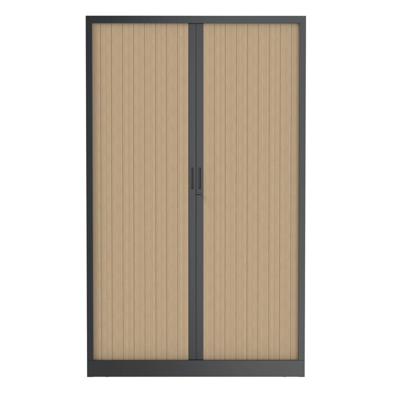 3700339995899-Armoire haute à rideaux - L120 x H198 x P43 cm - corps anthracite/rideau chêne-P_405247663_2-1