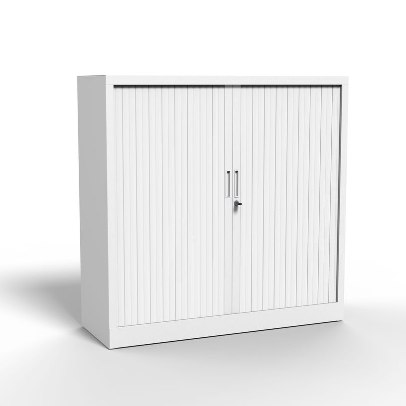3700339995974-Armoire mi-haute à rideau - L120 x H105 x P43 cm - corps blanc/rideau blanc-P_405247675_1-0