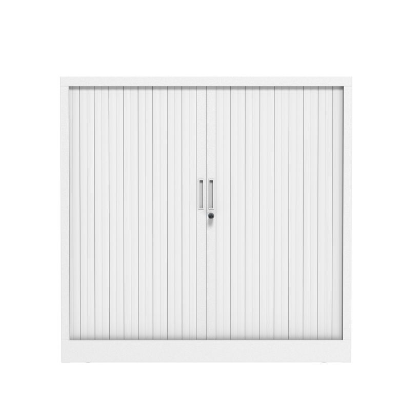 3700339995974-Armoire mi-haute à rideau - L120 x H105 x P43 cm - corps blanc/rideau blanc-P_405247675_2-1