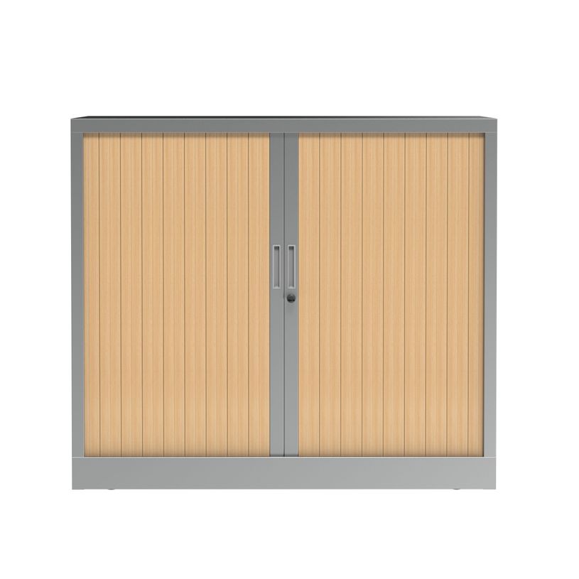 3700339996032-Armoire mi-haute à rideau - L120 x H105 x P43 cm - corps alu/rideau chêne-P_405247684_1-0