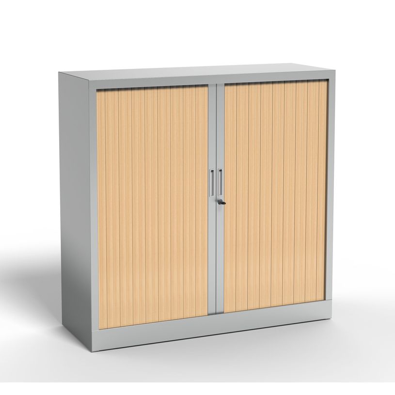 3700339996032-Armoire mi-haute à rideau - L120 x H105 x P43 cm - corps alu/rideau chêne-P_405247684_2-1