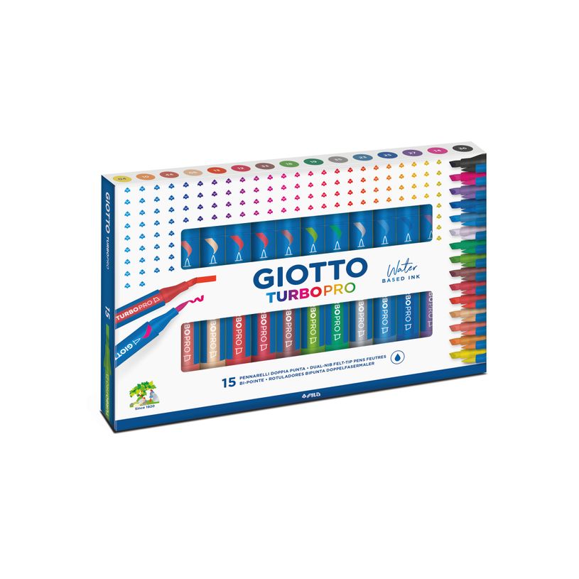 8000825061073-GIOTTO Turbo Pro - boite 15 feutres double pointe couleurs assorties--0