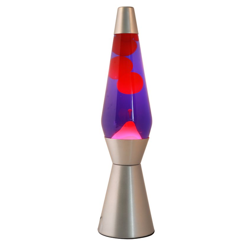 8057711468263-Lampe lave 10,2 x 40 cm - Base argentée, liquide violet et cire rouge - Câble 160 cm avec prise europ--0