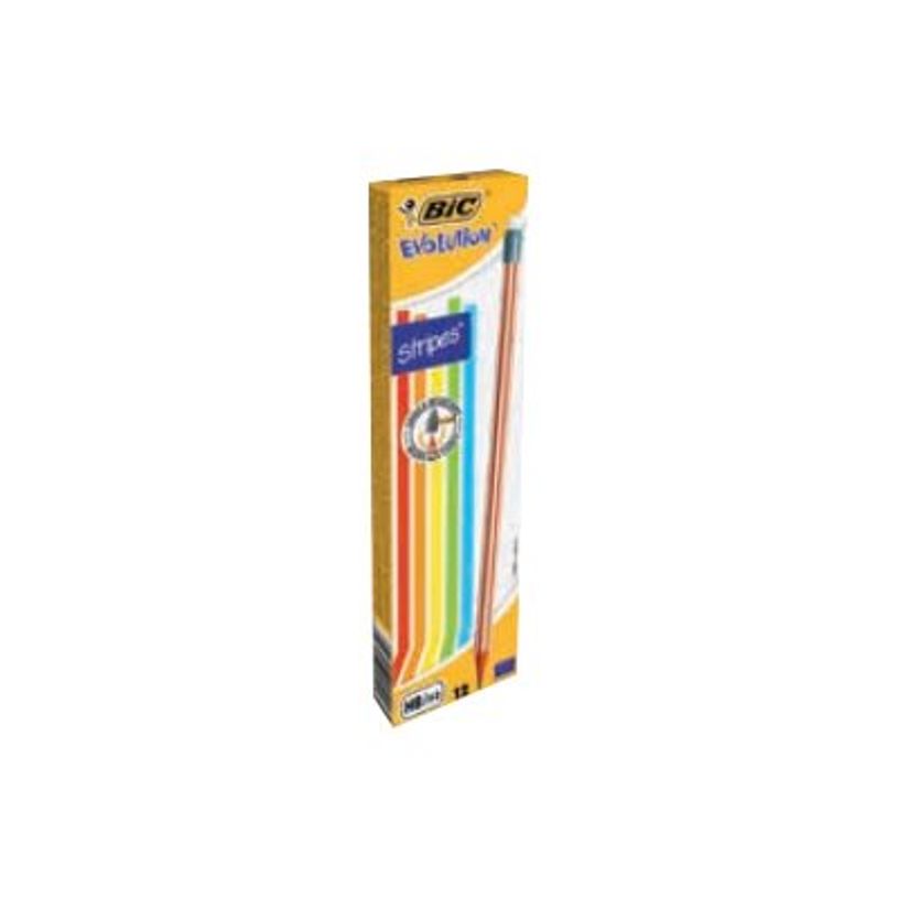3086123288751-BIC EVOLUTION Stripes - Crayon - HB - avec gomme (pack de 12)-P_405248284_1-0