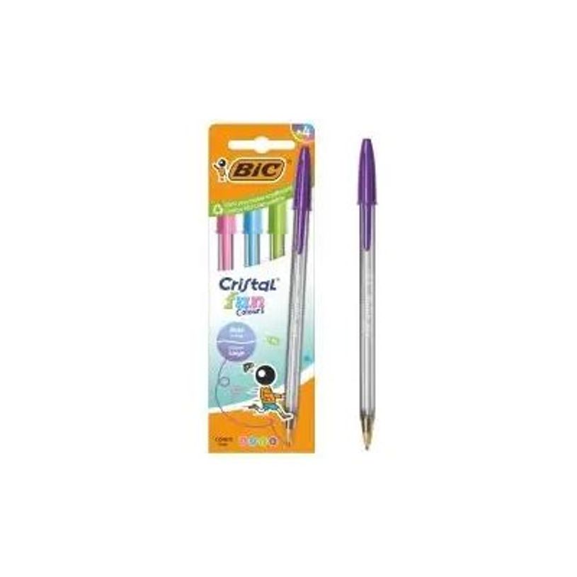 3086123764033-BIC Cristal fun - Stylo à bille - rose, pourpre, turquoise, citron vert (pack de 4)-P_405249353_1-0
