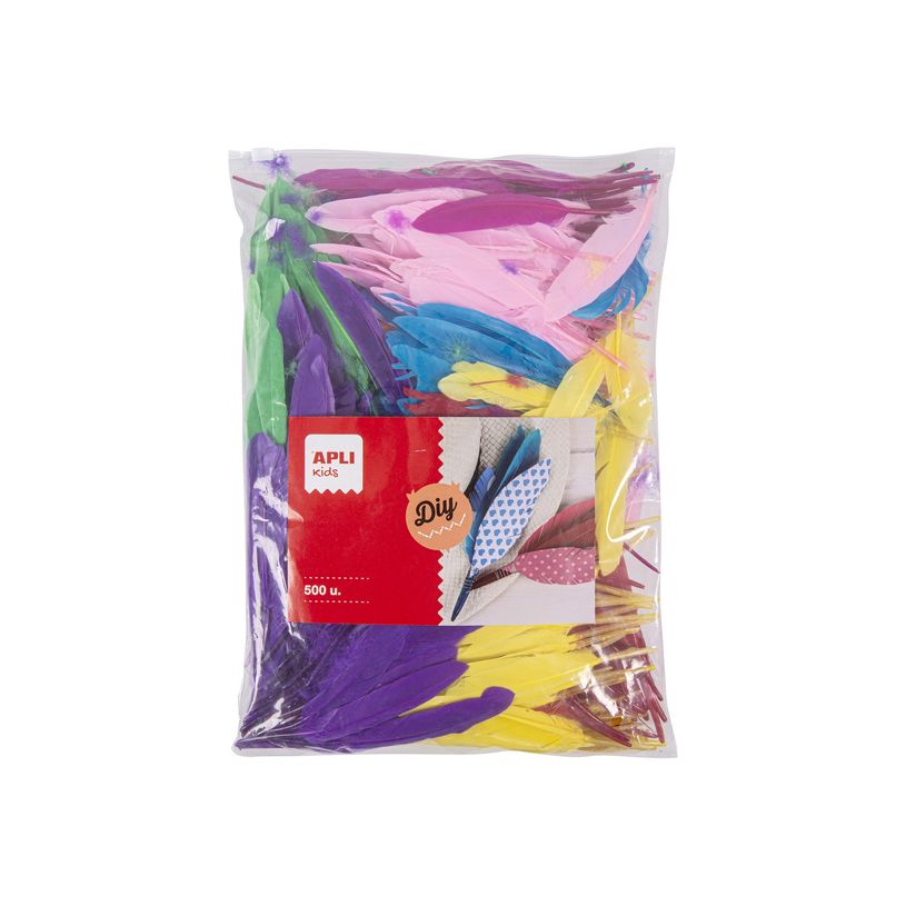 8410782174455-APLI kids - Jeu de plumes - 500 pièces - Maxi - 9-10 / 13-14 cm - jaune, bleu clair, bleu-P_405250436_1-0