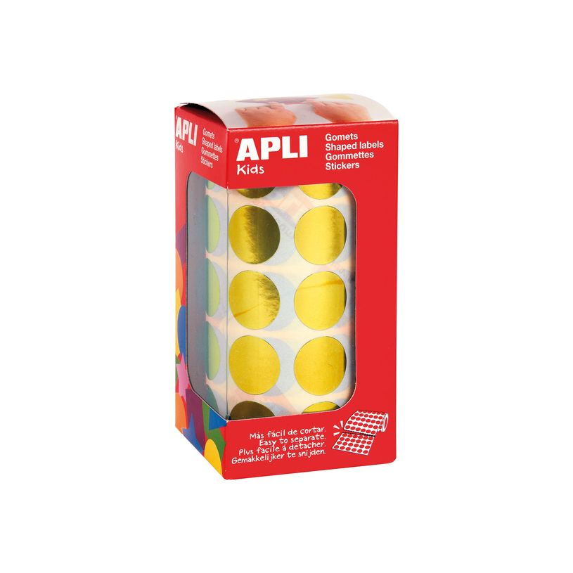 8410782120476-APLI kids - Adhésif décoratif - rond - 20 mm - Jaune métallisé - papier-P_405250440_1-0