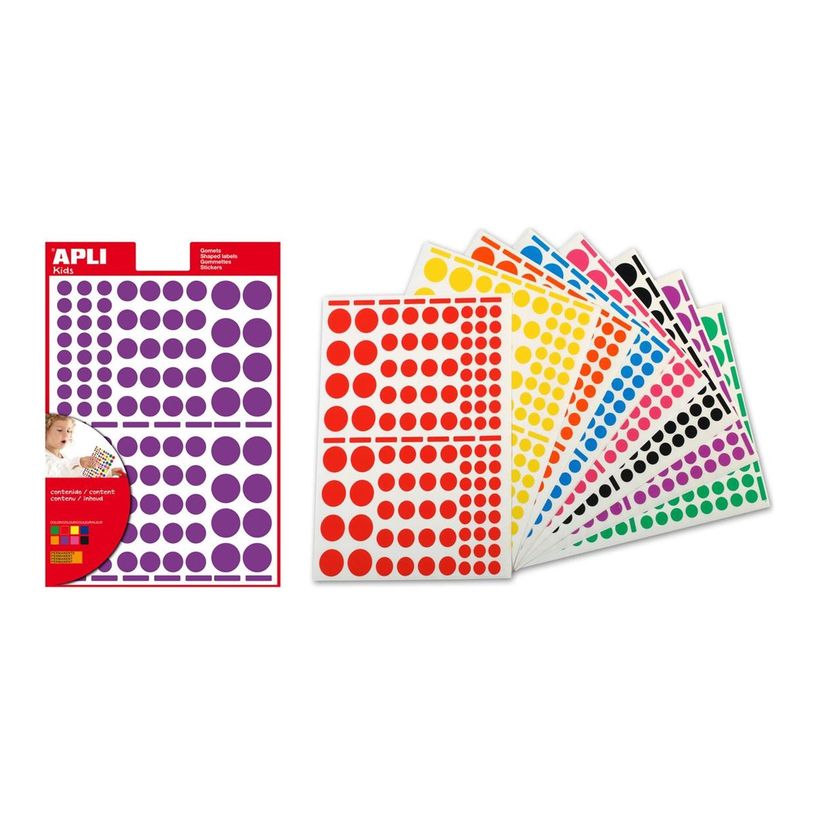 3270241192704-APLI kids - Jeu d'adhésifs de décoration - 1872 pièces - rond - assorti - 18 feuilles - jaune, bleu, orange, n-P_405250774_1-0