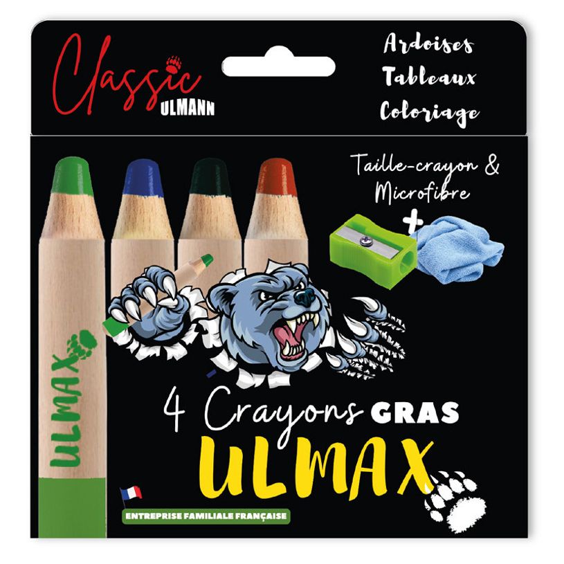 3035265212124-Boite de 4 crayons Ulmax + taille crayon et microfibre--0
