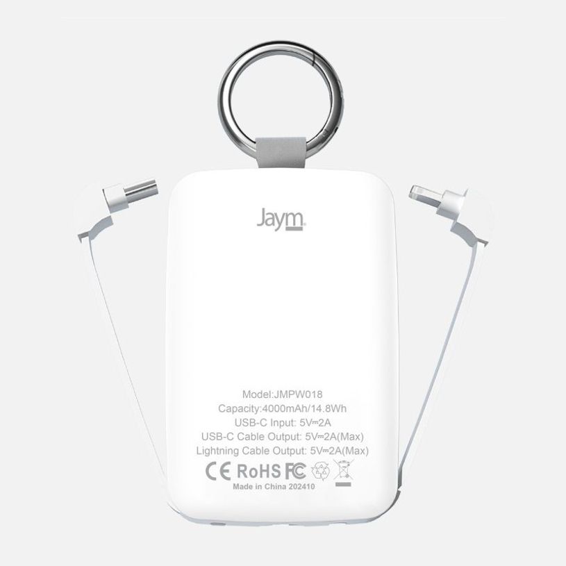 3701263529938-Jaym - Powerbank / batterie de secours rechargeable - porte clé - 4000 mAh  - blanc--2