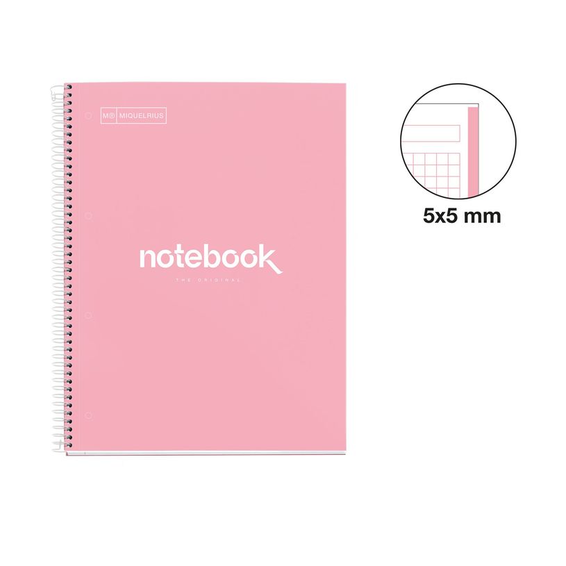 8422593466766-Miquelrius Notebook Emotions - Cahier à spirale - A5 - 80 feuilles - petits carreaux (5x5 mm) - rose--1