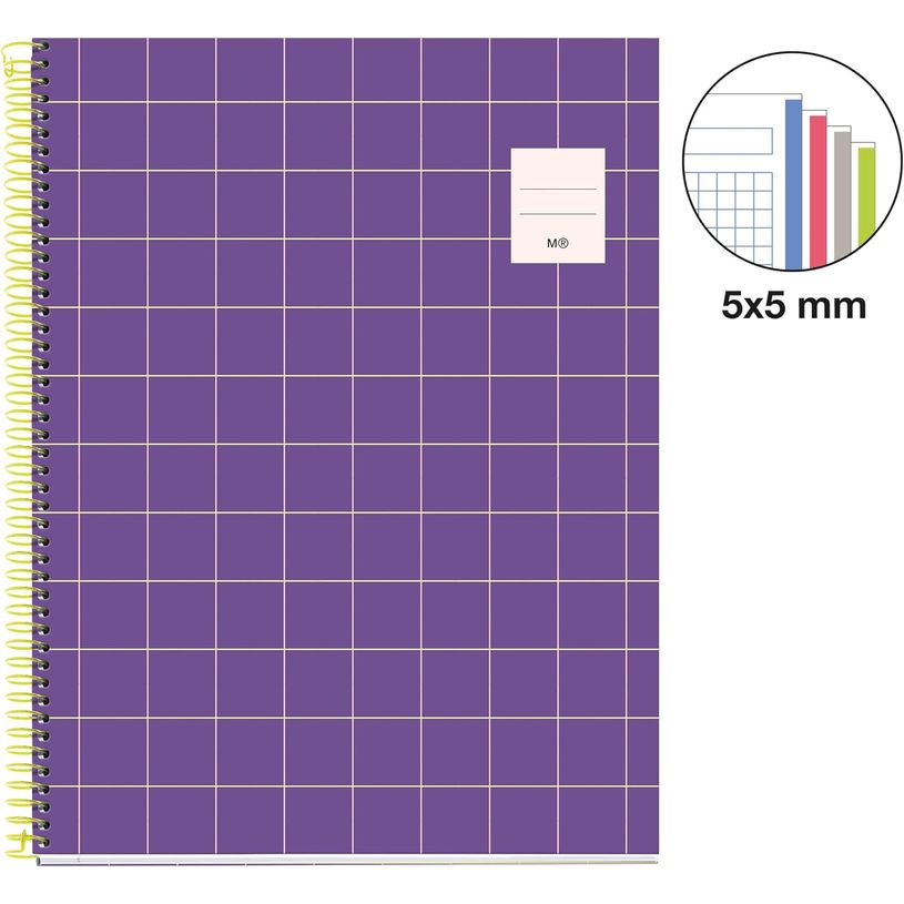 8422593043585-Cahier Miquelrius A4 violet - 100 feuilles 70 g/m² - quadrillé 5×5 - spirale - microperforé 4 trous - pour les--0