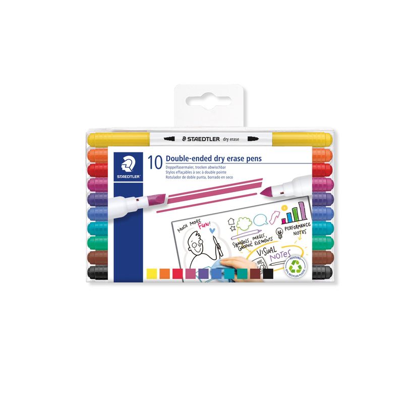 4007817169049-STAEDTLER - Feutres Effaçables à Sec Double Pointe Ogive et Biseautée - Couleurs Assorties--0