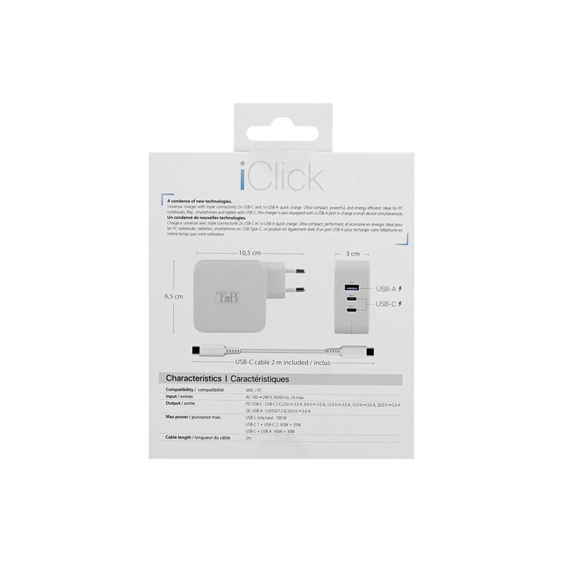 3303170115619-T'nB - Chargeur secteur - 2 connecteurs de sortie (24 pin USB-C, USB type A) - blanc-P_405251788_7-4