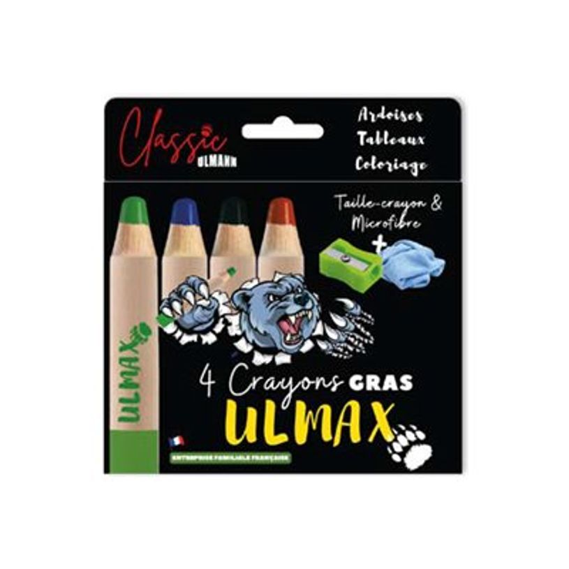 3035265212124-Boite de 4 crayons Ulmax + taille crayon et microfibre-P_405251825_1-1