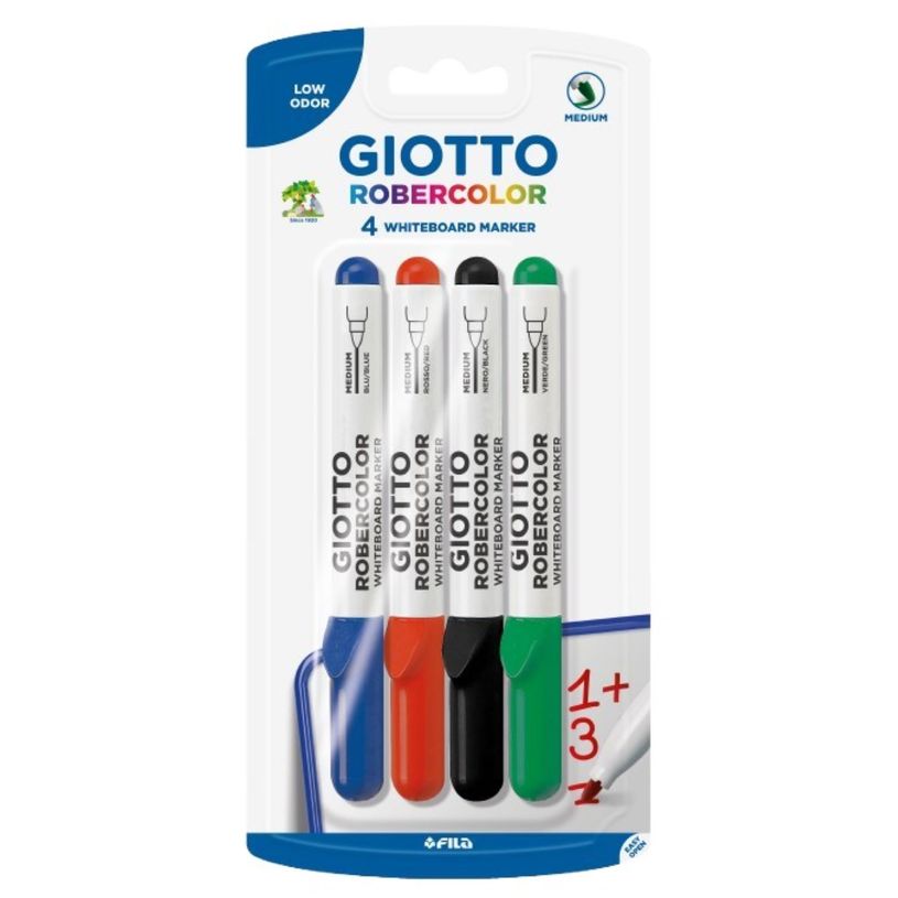 8000825065835-GIOTTO Robercolor - étui 4 feutres tableau blanc - pointe ogive medium 4mm (bleu rouge noir vert)--0