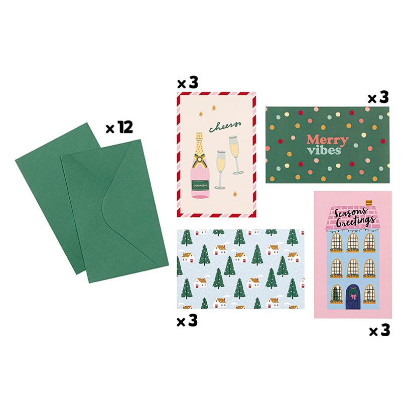 3135252764992-Lot de 12 cartes de vœux Noël - 12 enveloppes vertes - Viquel--1