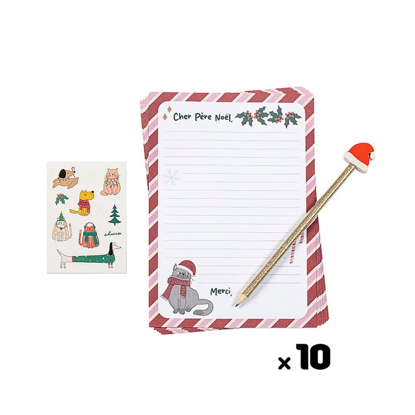 3135250744996-Kit lettres au Père Noël - 10 feuilles - 1 crayon à papier avec gomme - 1 planche stickers - Viquel--1