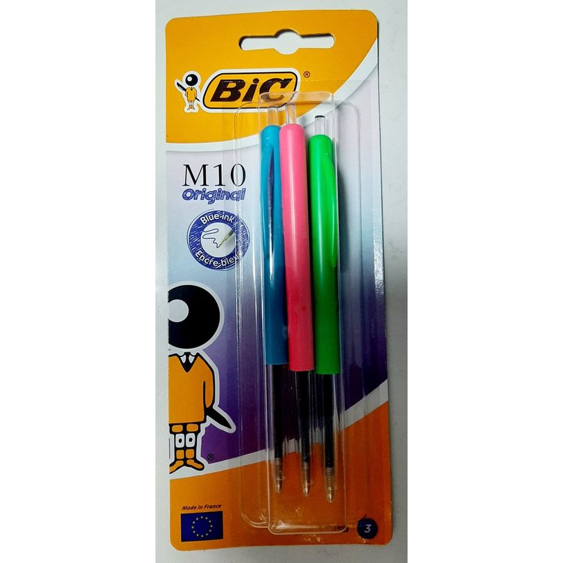 3086123732797-Lot de 3 stylos bille M10 - Bic - ecriture bleu--0