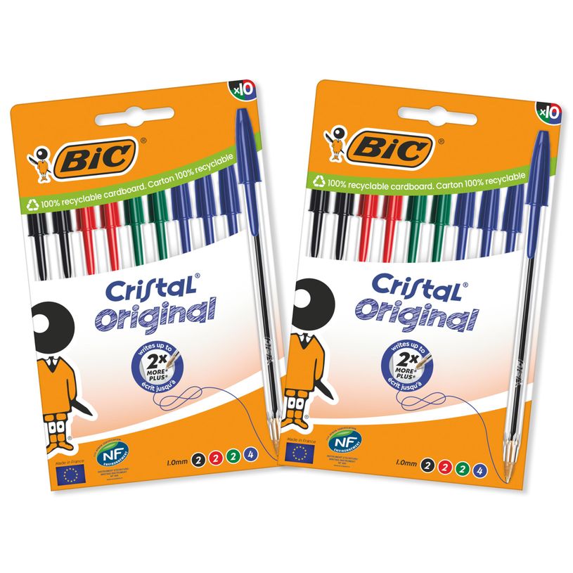3086123764002-Bic - cristal original pte moyenne n/b/r/v pochette de 27--0