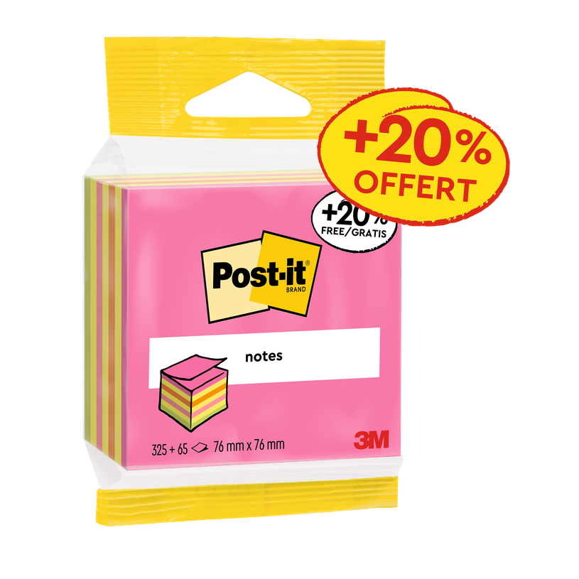 - Post-it® - Cube de Notes - 76 mm x 76 mm - 390 dont 65 Feuilles Offertes - 100% PEFC - couleurs assorties--0