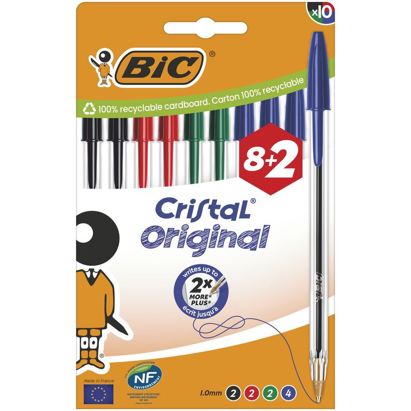 3086123734777-Blíster BIC Cristal Medium 8+2 bolígrafos surtidos – Punta media de 1 mm--0