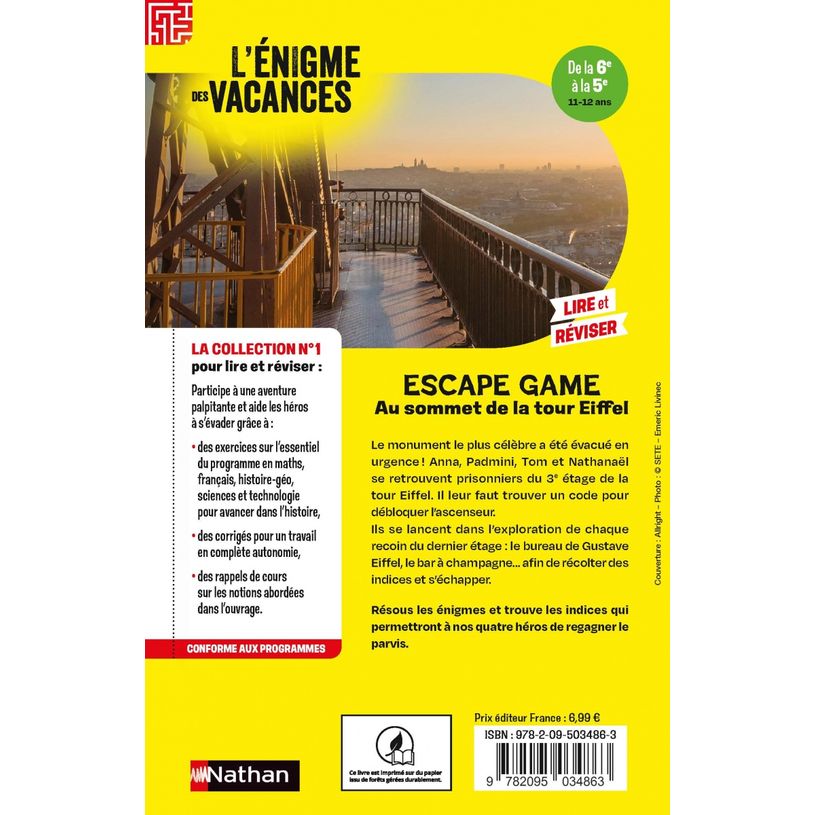 9782095034863-L'énigme des vacances - Escape game : Au sommet de la Tour Eiffel - de la 6e à la 5e--1