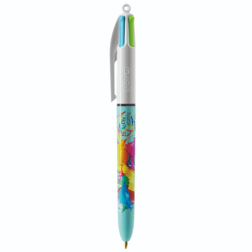 3086123776722-BIC 4 Couleurs Original - Stylo à bille 4 couleurs (rouge, bleu, vert, noir) - décors hydro bleu ciel--0