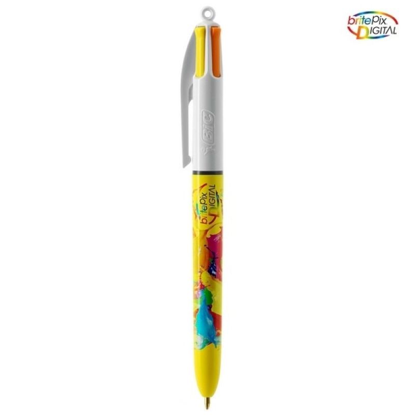 3086123776715-BIC 4 Couleurs Original - Stylo à bille 4 couleurs (rouge, bleu, vert, noir) - décors hydro jaune--0