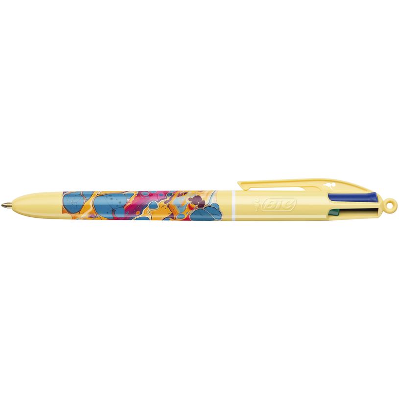3086123776715-BIC 4 Couleurs Original - Stylo à bille 4 couleurs (rouge, bleu, vert, noir) - décors hydro jaune--0
