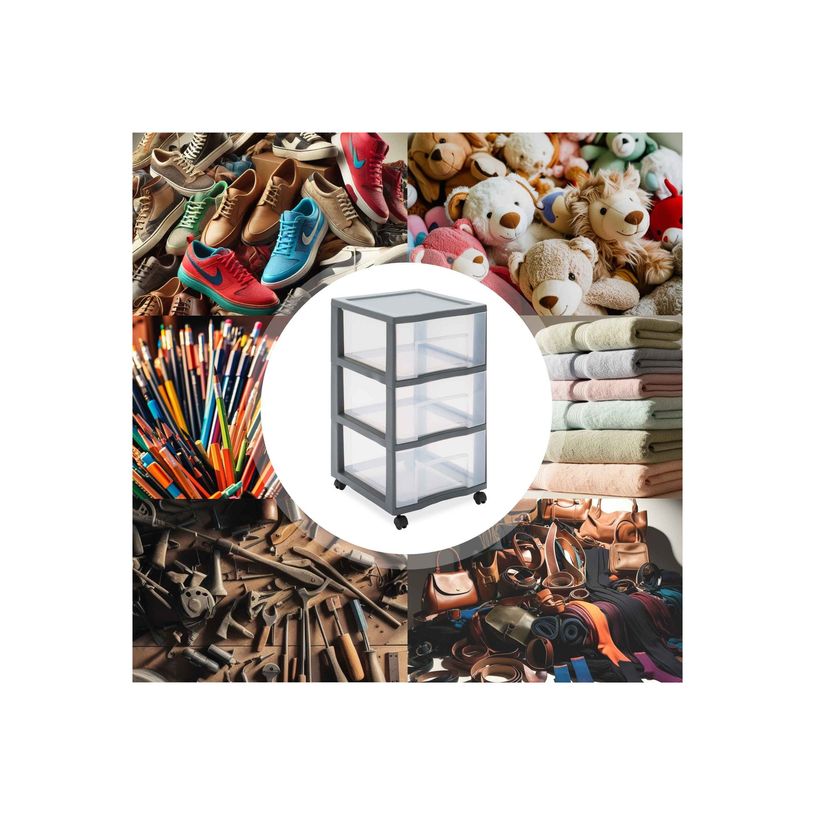 3234530012678-Sundis - Tour de rangement XL - 3 tiroirs - 55.2 litres - gris, translucide-P_405253773_4-3