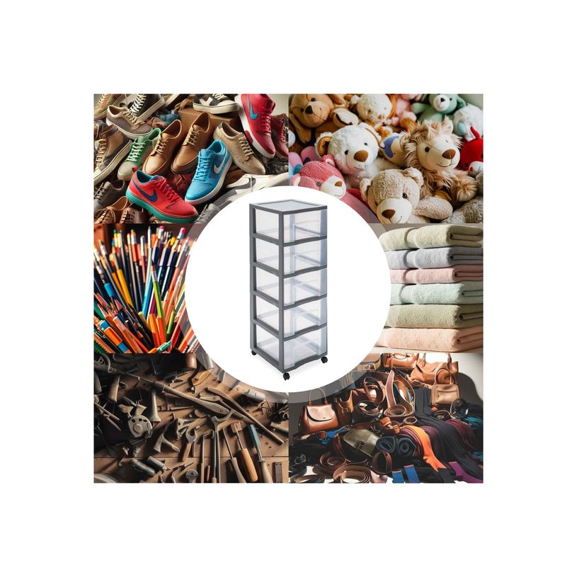 3234530012685-Sundis - Tour de rangement XL - 5 tiroirs - 92 litres - gris, translucide-P_405253774_2-2