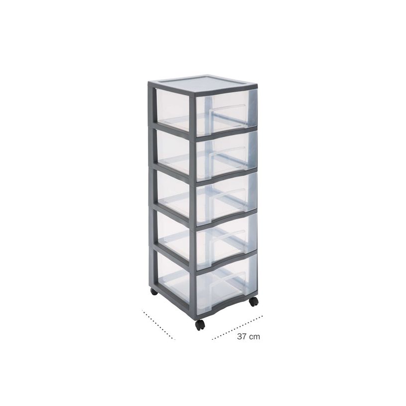 3234530012685-Sundis - Tour de rangement XL - 5 tiroirs - 92 litres - gris, translucide-P_405253774_3-1