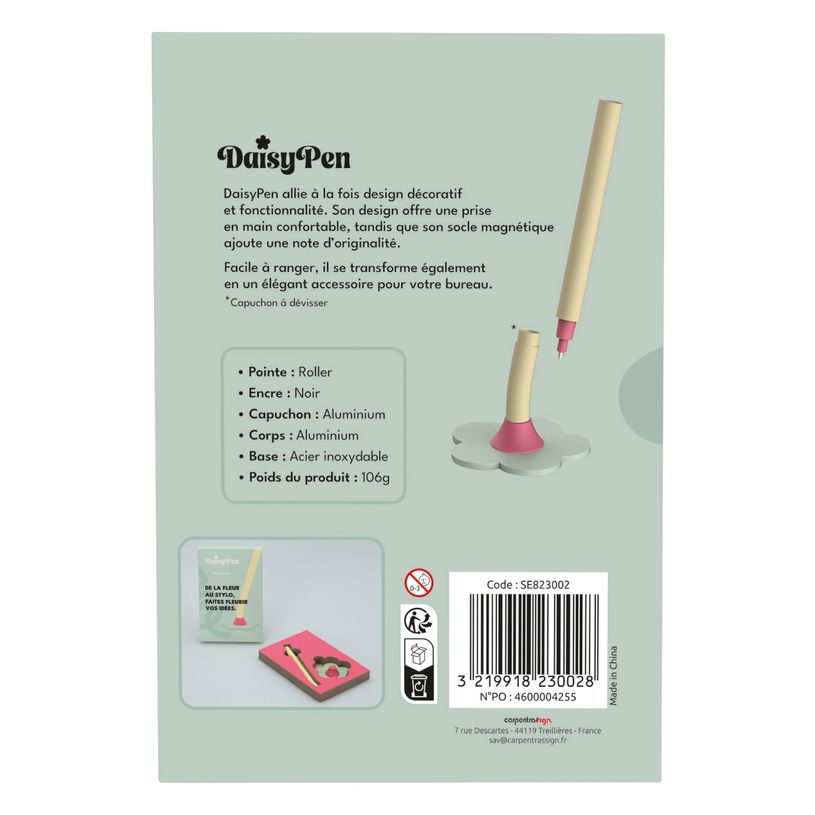 3219918230028-Roller magnétique sur socle ENZO VARINI "Daisy pen" coloris jaune & vert--9