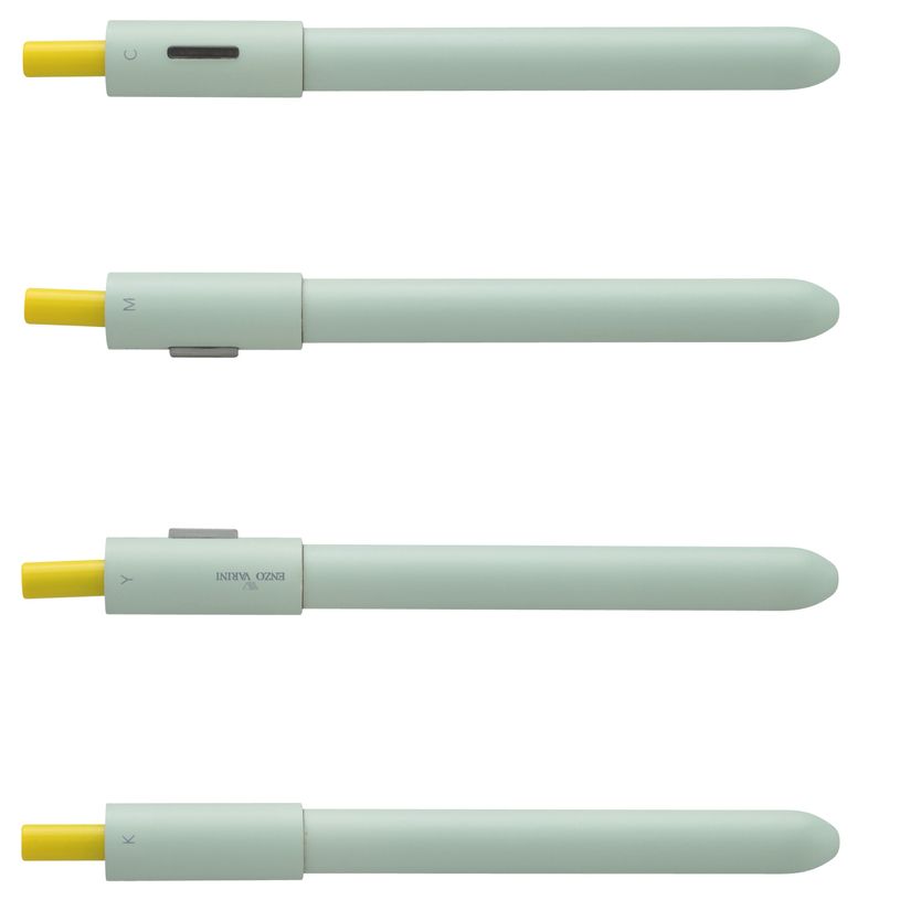 3219918250033-Stylo à bille rétractable ENZO VARINI "4 en 1 CMYK" coloris du corps vert & jaune--2