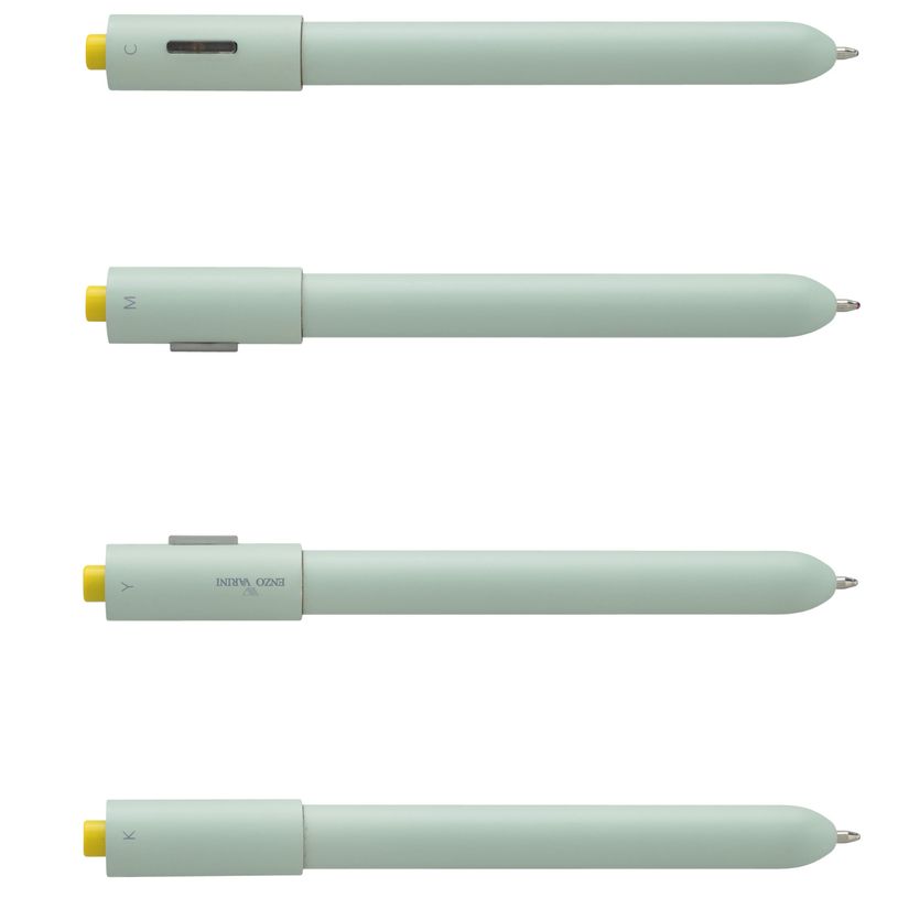 3219918250033-Stylo à bille rétractable ENZO VARINI "4 en 1 CMYK" coloris du corps vert & jaune--5