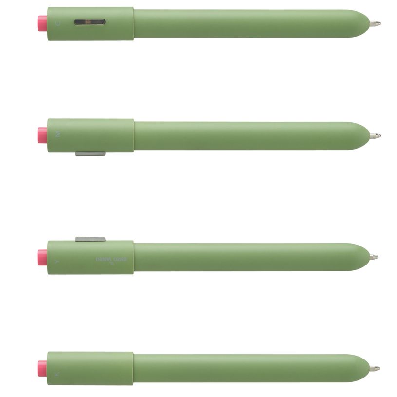 3219918250026-Stylo à bille rétractable ENZO VARINI "4 en 1 CMYK" coloris du corps vert & rose--5
