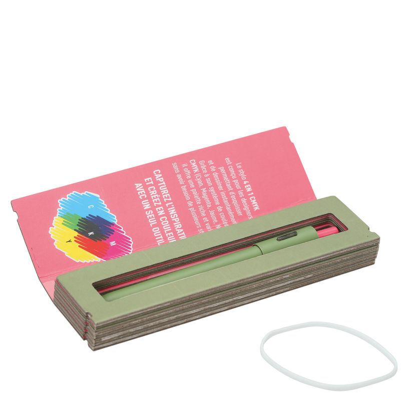 3219918250026-Stylo à bille rétractable ENZO VARINI "4 en 1 CMYK" coloris du corps vert & rose--6