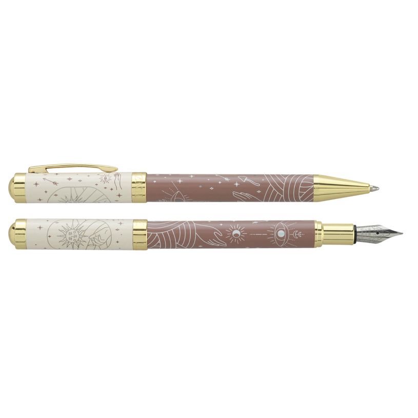 3219918260056-Parure bille + plume ENZO VARINI "Celestial" coloris marron & beige --1